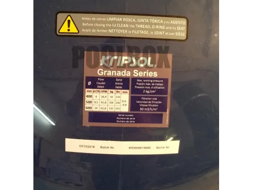 Фильтровальная установка (600мм, 14.5м3/ч, 0,74 кВт) (верхн. подсоед.) Kripsol GRANADA GTO606-100