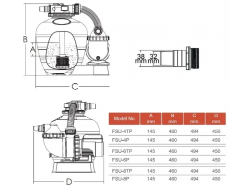 Фильтровальная установка (330 мм., 8 м3/ч, 0,25 кВт) (верх. подсоед.) Aquaviva FSU-8TP с таймером
