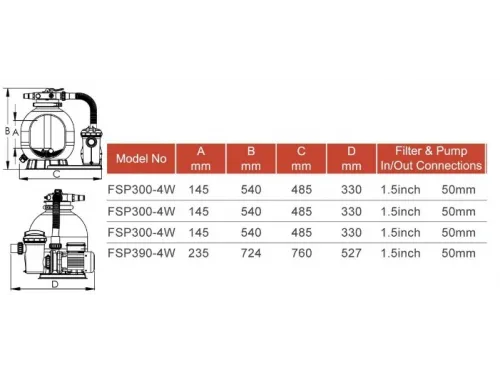 Фильтровальная установка (400 мм., 8 м3/ч, 0,45 кВт) (верх. подсоед.) Aquaviva FSP390