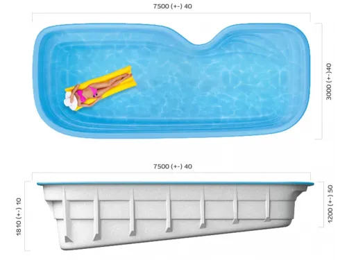 Композитный бассейн Флери 7,50*3,00*1,20-1,81 м., Франмер