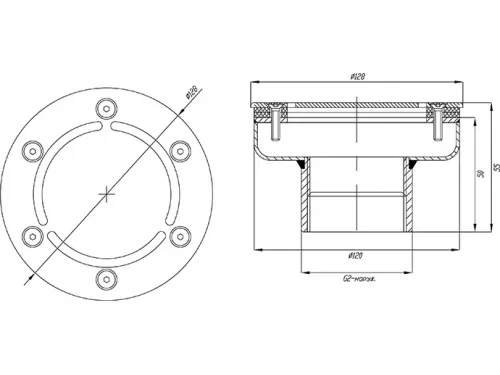 Форсунка возврата воды ФП.122.1 донная (универс.) д.120 мм. из нерж. стали AISI-304