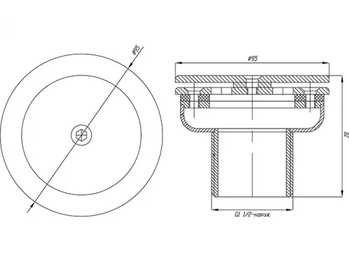 Форсунка возврата воды ФПб.090.2/1 (рассеивающая) донная (универс.) д.95 мм. из нерж. стали AISI-316