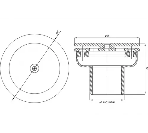Форсунка возврата воды ФПб.090.2/1 (рассеивающая) донная (универс.) д.95 мм. из нерж. стали AISI-316