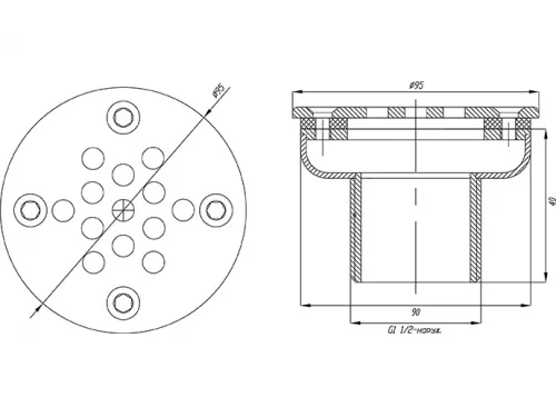 Форсунка возврата воды ФП.091.2/1 донная (универс.) д.95 мм. из нерж. стали AISI-316
