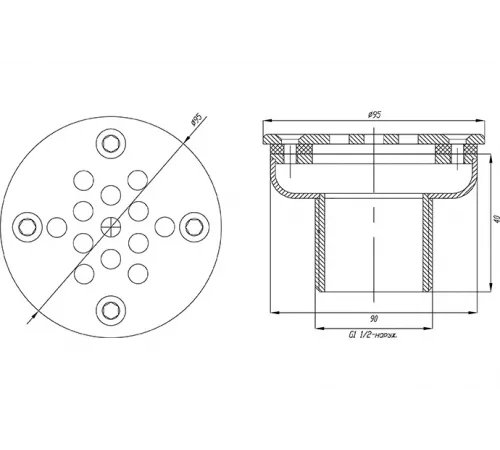 Форсунка возврата воды ФП.091.2/1 донная (универс.) д.95 мм. из нерж. стали AISI-316