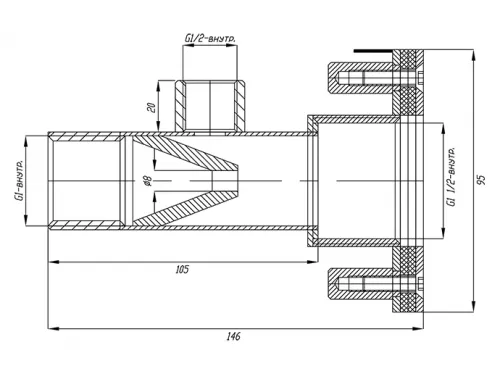Форсунка гидромассажная 7 м.куб./час, лайнер, ФГк.07 (только закладная) из нерж. стали AISI-304