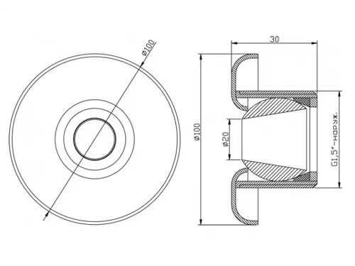 Форсунка возврата воды ФП.091.7 стеновая (плитка) д.100 мм. из нерж. стали AISI-304