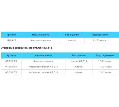 Форсунка возврата воды ФП.091.6 стеновая (универс.) д.100 мм. из нерж. стали AISI-304
