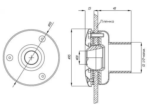 Форсунка возврата воды ФП.091.5 стеновая (плитка) д.95 мм. из нерж. стали AISI-304