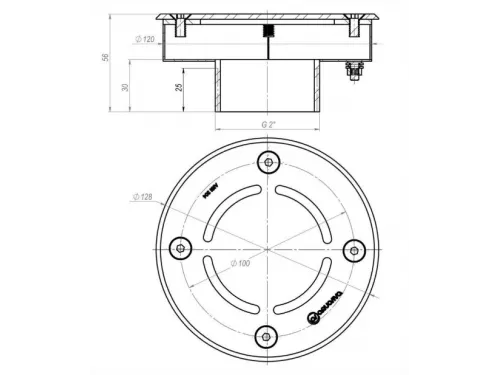 Форсунка возврата воды донная (плитка)  Aquaviva 2", AISI 304 (D120 мм)