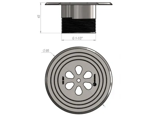 Форсунка возврата воды донная (плитка) прямоточная Aquaviva 1.5″, AISI 304