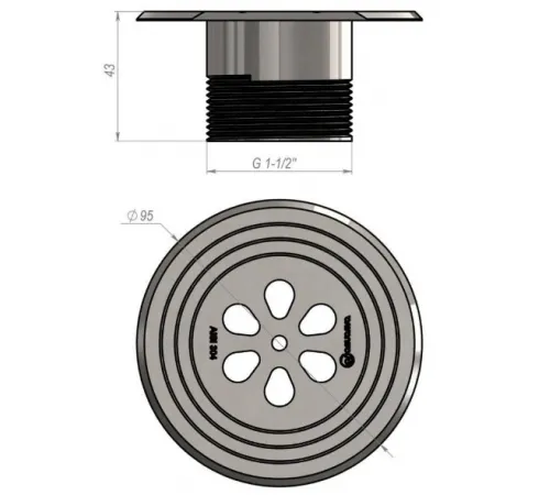Форсунка возврата воды донная (плитка) прямоточная Aquaviva 1.5″, AISI 304