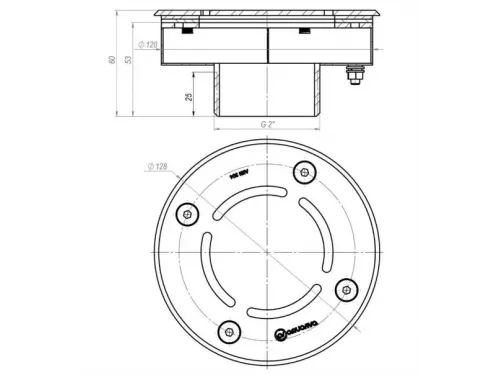 Форсунка возврата воды донная (универс.)  Aquaviva 2", AISI 304 (D120 мм)