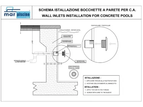 Форсунка возврата воды стеновая (плитка), из нерж. стали, Marpiscine 17018, 1 1/2"