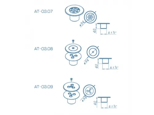 Форсунка возврата воды АТ 03.09 донная (плитка), из нерж. стали AISI-304, с комбинир. подачей