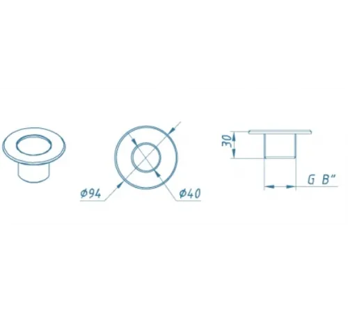 Форсунка возврата воды АТ 03,22 (40 мм. внутр., 2"НР) стеновая проходная (плитка) из нерж. стали AISI-304