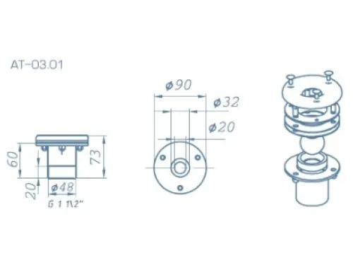 Форсунка возврата воды АТ 03,01 стеновая (универс.), из нерж. стали AISI-304