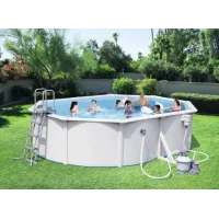 Каркасный бассейн Акватюнинг Премиум 4,9*3,6*1,3 м. (овал) (каркас/пленка/скиммер/форсунка/подстилка/тент/лестница/фильтр)