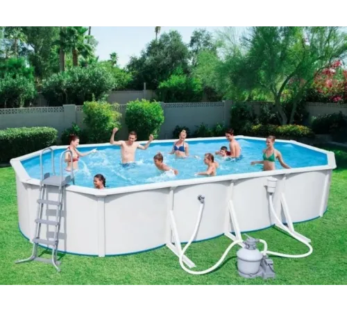 Каркасный бассейн Акватюнинг Премиум 7,3*3,6*1,3 м. (овал) (каркас/пленка/скиммер/форсунка/подстилка/тент/лестница/фильтр)