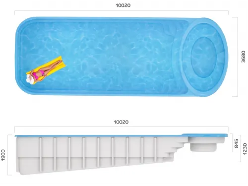 Композитный бассейн Коньяк10,02*3,68*1,23-1,9 м. Франмер