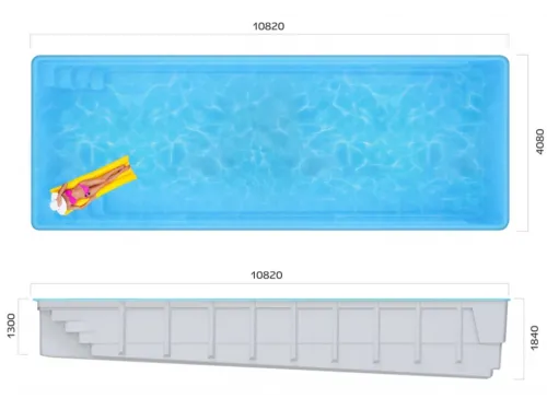 Композитный бассейн Ксабия 10,82*4,08*1,3-1,84 м. Франмер