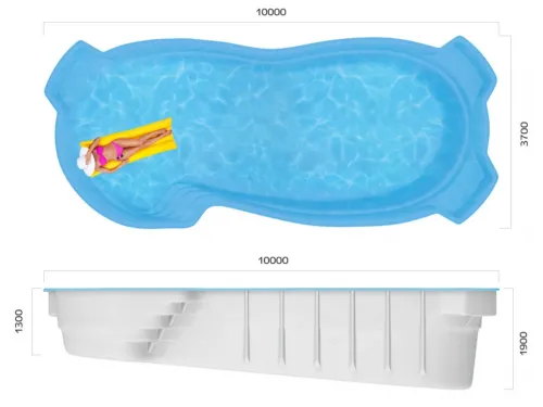 Композитный бассейн Мальта 10,0*3,7*1,3-1,9 м. Франмер