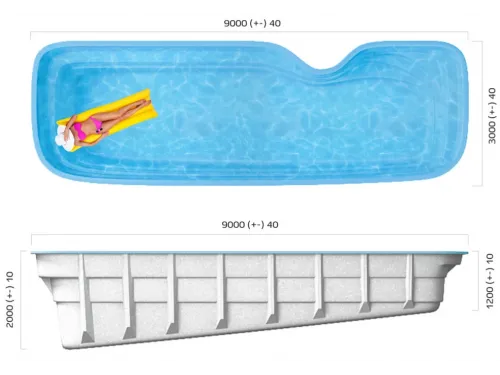 Композитный бассейн Нарбонн 9,0*3,0*1,2*2,0 м. Франмер