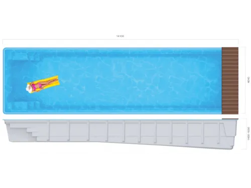 Композитный бассейн Порто Pool Cover14,1*4,04*1,4-1,85 м. Франмер
