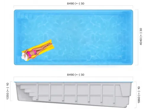 Композитный бассейн Савой 8,49*4,04*1,35-1,86 м. Франмер