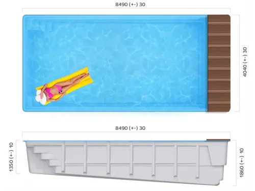 Композитный бассейн Савой Pool Cover 8,49*4,04*1,35-1,86 м. Франмер
