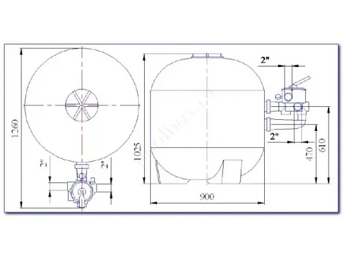 Фильтр (д. 900 мм., 2" ВР, 32-34 м3/ч, 325 кг., бок. соед.) Kripsol Balear BL 900