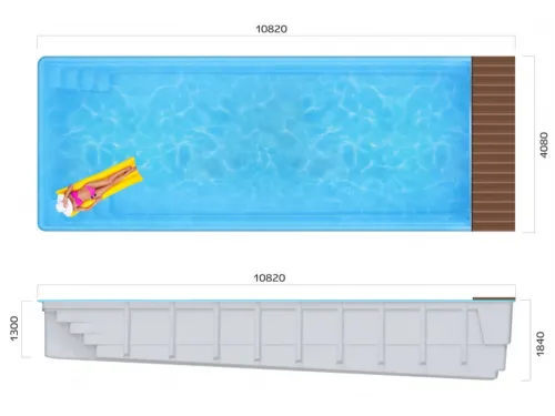 Композитный бассейн Ксабия Pool Cover 10,82*4,08*1,3-1,84 м. Франмер