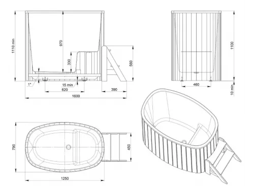Купель композитная Polar Spa Стандарт 79 с отделкой из дерева, 125*79*110 см.
