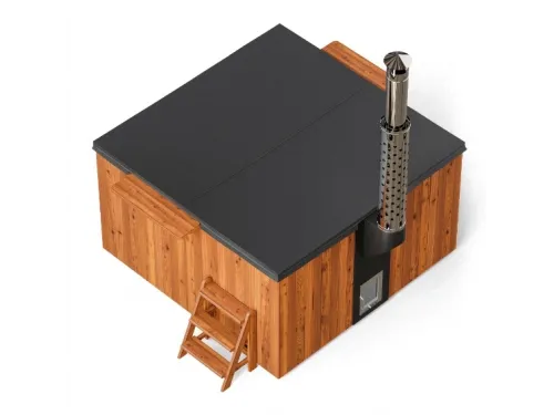 Купель композитная Polar Spa Элит Кваттро 220 с отделкой из дерева и печью, 200*200*110 см.