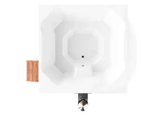 Купель композитная Polar Spa Элит Кваттро 220 с отделкой из дерева и печью, 200*200*110 см.