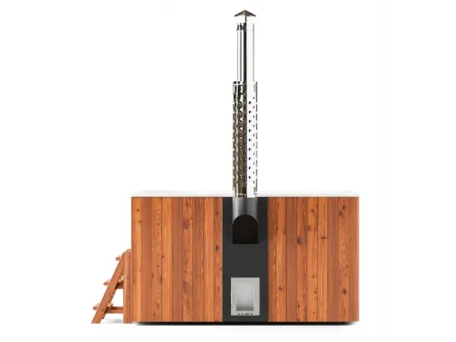 Купель композитная Polar Spa Элит Кваттро 220 с отделкой из дерева и печью, 200*200*110 см.