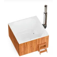 Купель композитная Polar Spa Элит Кваттро 220 с отделкой из дерева и печью, 200*200*110 см.