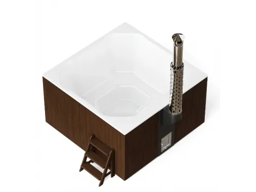 Купель композитная Polar Spa Элит Кваттро 220 с отделкой из дерева и печью, 200*200*110 см.