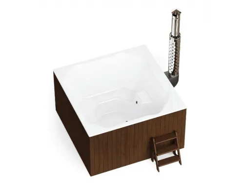 Купель композитная Polar Spa Элит Кваттро 220 с отделкой из дерева и печью, 200*200*110 см.