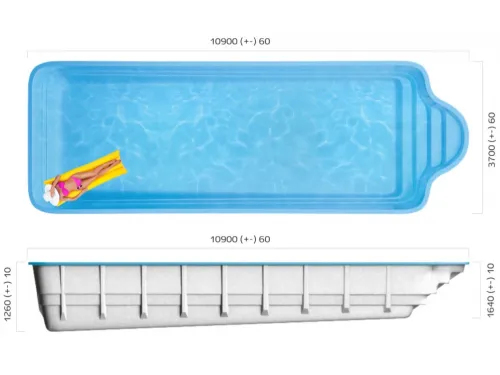 Композитный бассейн Ле Ман 10,90*3,70*1,26-1,64 м., Франмер