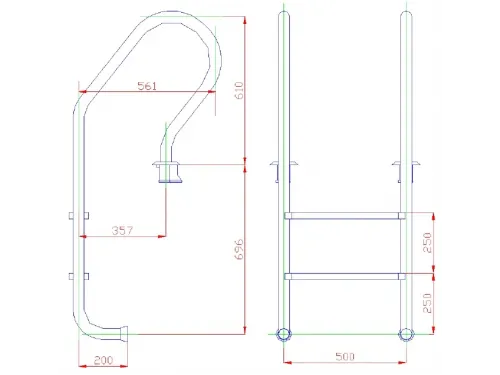 Лестница 2 ст. (у.б.) Flexinox PARALLEL из нержавеющей стали AISI-304