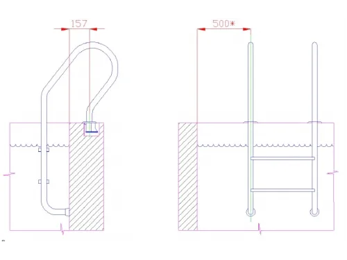Лестница 2 ст. (у.б.) Flexinox PARALLEL из нержавеющей стали AISI-304