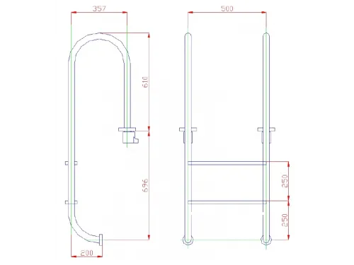 Лестница 2 ст. (у.б.) Flexinox WALL из нержавеющей стали AISI-304