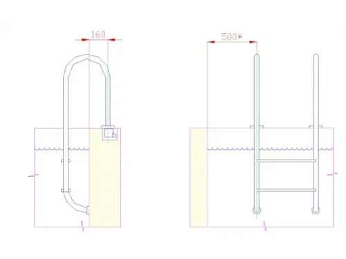 Лестница 2 ст. (у.б.) Flexinox WALL из нержавеющей стали AISI-304