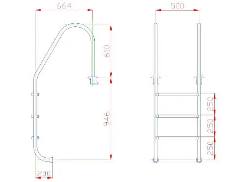 Лестница 3 ст. (ш.б.) Flexinox STANDARD из нержавеющей стали AISI-304