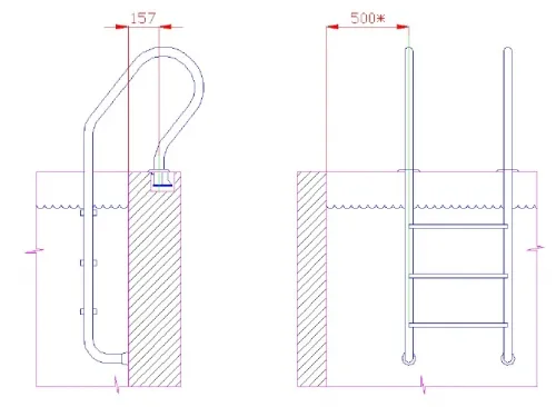 Лестница 3 ст. (у.б.) Flexinox PARALLEL из нержавеющей стали AISI-304