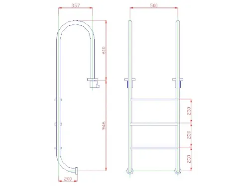 Лестница 3 ст. (у.б.) Flexinox WALL из нержавеющей стали AISI-304