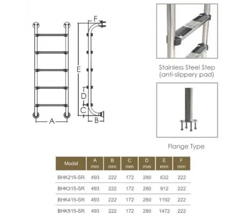 Лестница 4 ст. (без поручней) Aquaviva BHK415-SR AISI-304
