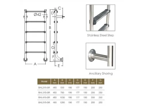 Лестница 4 ст. (без поручней) Aquaviva BHL415-SR AISI-304