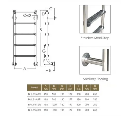 Лестница 4 ст. (без поручней) Aquaviva BHL415-SR AISI-304